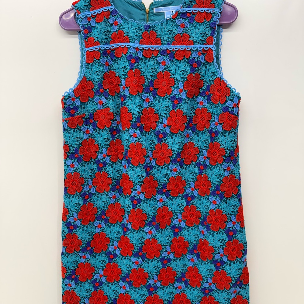 Draper James Size 10 Floral Lace Dress Party Cocktail Sleeveless Red Blue Teal - Picture 1 of 11